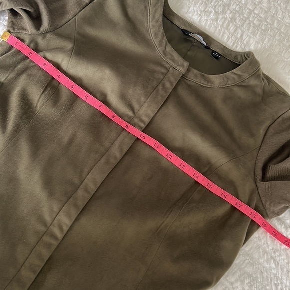 H by Halston Olive Green Faux Suede Knit Sleeve Belted Collarless Jacket Size 8 - Picture 12 of 16